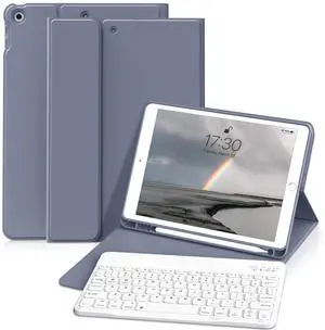 KVTVOU Keyboard Case for iPad 9th/8th/7th Generation (10.2 Inch, 2021/2020/2019), Smart Magnetic Detachable Wireless Bluetooth Keyboard, Folio Stand Cover with Pencil Holder, Purple