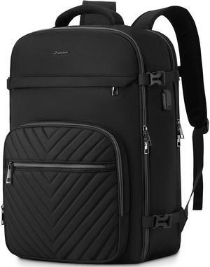 KROSIAS Travel Backpack for Women, Carry On Backpack for Airplanes Flight Approved, Waterproof Large Weekender Overnight Bag Fit 17 Inch Laptop, Black