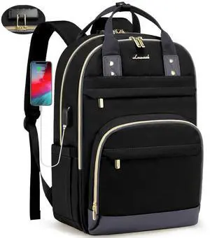 LOVEVOOK Laptop Backpack for Women, Unisex Travel Anti-theft Bag, Business Work Computer Backpacks Purse for Men, Casual Hiking Daypack with Lock, 15.6 Inch, Black-Grey