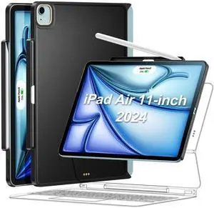 Magic-Keyboard Compatible Case for iPad-Air 11inch - M2 Cases with Pencil Holder for SmartKeyboard Folio Slim Back Cover, for 10.9" iPad Air 4/5/6th Generation (Keyboard Not Included, Black)