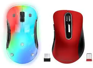 Memzuoix 2.4G Wireless Mouse - 2 Pack (LED Rechargeable + Red Wireless)