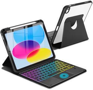 MePadKey Touchpad Keyboard Case for iPad 10th Generation 10.9 inch 2022, 360 Degree Rotation Cover with Pencil Holder Wireless Rainbow Backlit Detachable Keypad for iPad 10 Gen (Black)