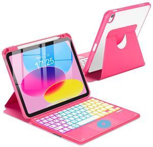MePadKey Touchpad Keyboard Case for iPad 10th Generation 10.9 inch 2022, 360 Degree Rotation Cover with Pencil Holder Wireless Rainbow Backlit Detachable Keypad for iPad 10 Gen (Watermelon Red)