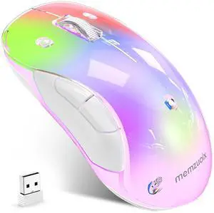 memzuoix 2.4G LED Wireless Mouse, Rechargeable Ergonomic Mouse with Detachable Cover, 1200 DPI Portable Optical Computer Mouse with USB Receiver for Laptop, PC, Desktop and MacBook, 5 Buttons-Pink