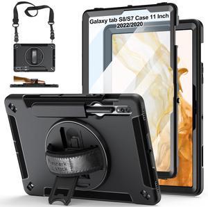 Case for Samsung Tab S7/S8 11 Inch 2022: Military Grade Shockproof Protective TPU Cover for Galaxy Tablet S7 11 Inch 2020 W/Stand - Handle - Shoulder Strap - S-Pen Holder -Red