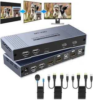 MT-VIKI 4K HDMI KVM Multiviewer 2x1 w/PIP [(Upgrade Version in 2024)] Seamless Switching 4K@30Hz, Hotkey Switching