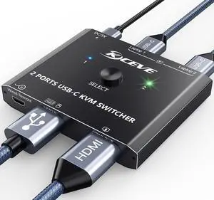 USB C Switch 2 in 1 Out, HDMI Out 8K@60Hz 10Gbps Data Transfer PD 100W Charging Bi-Directional USB C Switcher Selector 2 in 1 Out, 2 Computers Share 1 Devices,NO 1 in 2 Out