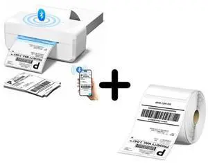 NelkoGlobal White Bluetooth Thermal Shipping Label Printer, with 4" x 6" Roll Direct Thermal Labels, 500 Labels Per Stack