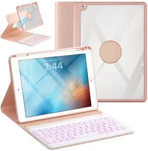 OPAKIT Keyboard Case for iPad 9.7 6th 2018/5th gen 2017/ Air 2-7 Color Backlit Detachable Wireless Keyboard - 360deg Rotatable Magnetic Detachable Slim Folio Cover with Pencil Holder (Pink)