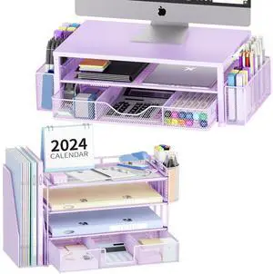 OPNICE Desk File Organizer with Monitor Stand(Purple)