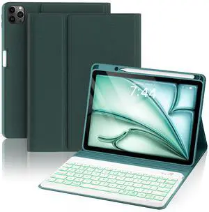 Compatible with iPad Air 11 inch M2/ 10.9'' Air 5th 4th/ Pro 11 4th/3rd/2nd/1st Gen Case with Keyboard - 7-Color Backlit Wireless Detachable Folio Cover with Pencil Holder for iPad Air 6/5/4 - Teal