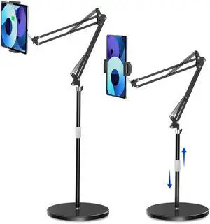 Tablet Floor Stand with 11.5b Stable Base Overhead Bed Ipad Phone Stand Holder Mount with Adjustable Height Stretchable Arm for 4.5-13in iPad Pro Air Mini 12.9/9.7, Kindle, Galaxy Tab, CellPhones