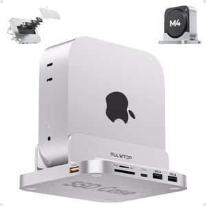 PULWTOP 8-in-1 Vertical USB-C Hub for Mac Mini M4 Hub with M.2 SSD Enclosure, Aluminum Mac Mini M4 Pro 2024 Dock Stand Accessories with USB A/C 3.2 10Gbps, 2 x USB A 2.0, 3.5mm Audio Mic, SD/TF Slots