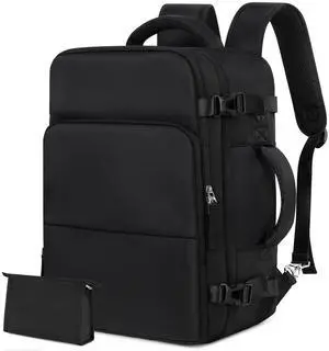Rinlist Backpack for Men Women, Small Black Backpack for Traveling on Airplane, Weekender Carry on Backpack Bag, Personal Item Backpack Flight-approved