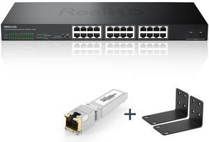 24 Port 2.5Gb Managed Ethernet Network Switch with 2 x 10Gb SFP+ | 160Gb Bandwidth | Fanless Metal Internet Multi Gigabit Switch | Rack Mount | NOT Support VPN | 10Gb SFP+ to RJ45 Module 262Ft (80m)