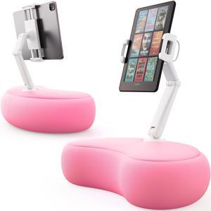 SAIJI Tablet Kindle Holder Pillow, Compatible with 4.7"-15.6" Kindle, Tablet, Phone, Portable Monitor, 360deg Adjustable Tablet Stand for Bed with Flexible Dual Axis Arm and Microbead Cushion (Pink)