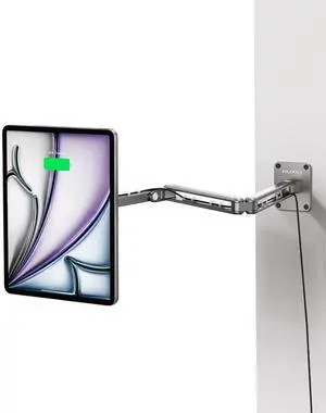 KU XIU Magnetic Wireless Charging Wall Mount Holder for iPad Pro/Air 11" M2, Aluminum Alloy Adjustable Foldable Tablet Wall Mount Stand for iPad Pro 11" 1st/2nd/3rd/4th, iPad Air 10.9" 4/5th