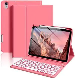 SZPSGC Keyboard Case for iPad (A16) 11th Generation 11 Inch 2025, iPad 10th Generation 10.9 Inch 2022, Smart Folio Cover with 7 Colors Backlit Wireless Detachable Keyboard, Auto Sleep Wake, Red