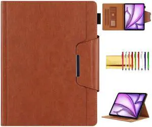 Folio Case for iPad Air 13" 2025/2024, iPad Pro 12.9" 2018-2022 Case - Techcircle Anti-Slip Stand PU Leather Soft TPU Back Magnetic Smart Cover with Pencil Holder + Card Slots + Front Pocket, Brown