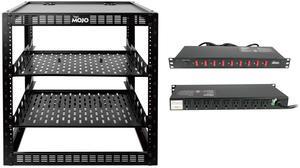 Tecmojo 12U Open Frame Network Rack&Rack Mount Power Strips, Server Rack with 2 PCS 1U Server Rack Shelf&Hardware,1U Rack Power Strip with 9 Outlets,15A,6ft Cord,150 joules,9 Individual Power Switches