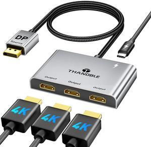 THANDBLE DisplayPort to HDMI Multi Monitor Adapter, DP to 3X HDMI MST Hub (4K@60Hz) for Extended or Cloned Display Mode, Display Port to 3X HDMI Port with PC, NVIDIA, AMD