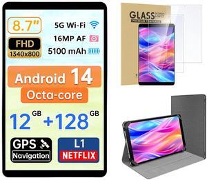 Topsand 8.7 Inch Android 14 Tablet with Premium Protective Case & 2-Pack Tablet Screen Protector