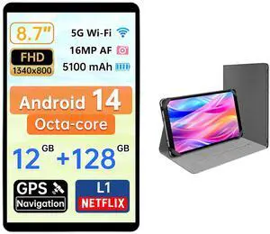 Topsand 8.7 Inch Android 14 Tablet with Premium Protective Case