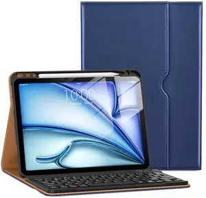VIKESI Keyboard Case for iPad Air 11-inch M3/M2 (2025/2024 Released) & iPad Air 5th/ 4th Generation 10.9-Inch,Leather Cover, Built-in Breathing Light, Function Row,Pencil Holder,Card Slots -Navy Blue