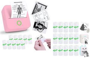 Vicbear Mini Sticker Printer Set with 10 Rolls Sticker Paper + 15 Rolls White Thermal Sticker Paper Set, Pink