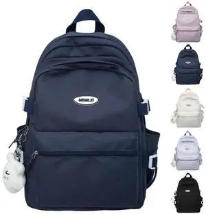 VTTDB Kawaii Backpack with Cute Accessories Casual Aesthetic Daypack Simple Laptop Bag Waterproof Travel Rucksack for Women (dark blue)