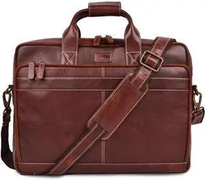 LEATHER VILLAGE 18" Leather Laptop Messenger Briefcase Bag for Men-Leather Satchel for Travel and Office Shoulder Bag-Red Brown