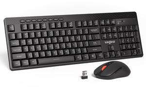 2.4G Wireless Keyboard and Mouse Combo with Silent Touch, 104-Key Full Size Keyboard with 8 Additional Shortcuts, Quiet Soft Click Typewriter Keyboard for PC, Desktop, Laptop, MacBook- Black