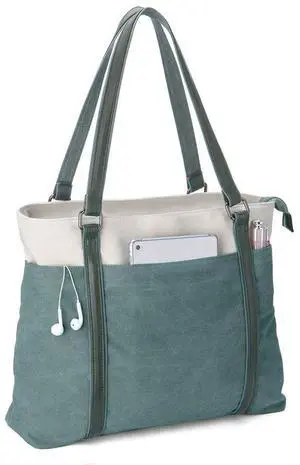 Wxnow Tote Bag for Women, Canvas Shoulder Bags Large Tote Bag Teacher Work 15.6 Laptop Bags Handbag Purse, Green