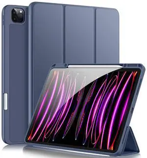 Akkerds Compatible with iPad Pro 12.9 Case 6th/5th/4th/3rd Generation with Pencil Holder, Trifold Stand Smart Cover with TPU Back for iPad 12.9 Pro Case 2022/2021/2020/2018,Auto Wake/Sleep, Blue Gray