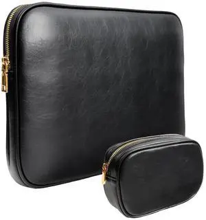 Yesmornsis PU Leather Padded Laptop Sleeve 15.3Inch Compatible with MacBook Air 15 A3114 M3 A2941 M2, MacBook Pro 15 Laptop Bag with Charger Pouch Color Black