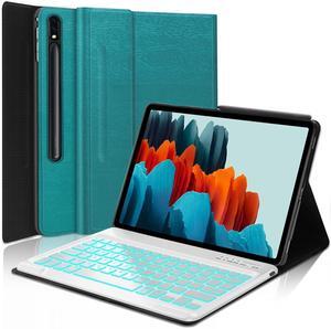 for Samsung Galaxy Tab S8+/S7 FE/S7 Plus Keyboard Case 12.4 inch -Detachable Bluetooth Backlit Keyboard, Slim Multi-Angle Cover with S Pen Holder for Tablet S8+ 2022/S7 FE 2021/S7 Plus 2020, Turquoise