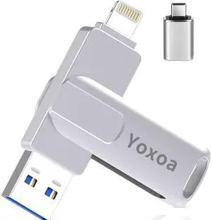 MFi Certified 256GB Flash Drive for iPhone & iPad, High-Speed Photo Stick for External Memory Storage, Backup & Transfer Files, Thumb Drive Memory Stick for iPhone/iPad/iOS/Android/PC (Silver)