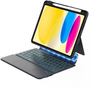 ZENLU iPad 10th Generation Case with Keyboard Detachable, Rugged Protective Case with 7-Color Backlit Keyboard, Multi-Touch Trackpad, Pencil Holder, Vertical Kickstand for iPad 10 Gen (Black)