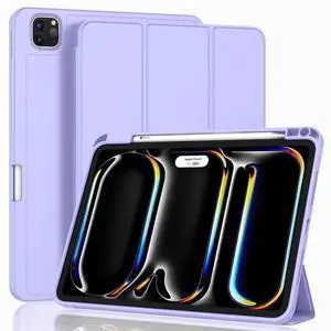 ZryXal New iPad Pro 13 Inch Case M4 (2024 Model, 7th Generation) with Pencil Holder, Smart iPad Case [Support Pencil Pro and Pencil (USB-C)], Support Touch ID and Auto Wake/Sleep (Light Purple)