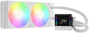GAMDIAS CHIONE E4 240mm AIO CPU Water Cooler, Real-time Digital Display Patented PWM Pump, Hidden Cable Design, ARGB PWM Fan w/MB Sync, Intel LGA 1700/1200, AMD AM5/AM4, White