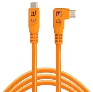 Tether Tools TetherPro Optima 10G USB Exclusive Data Transfer, 10' (3M) Straight to Right Angle Cable - Orange