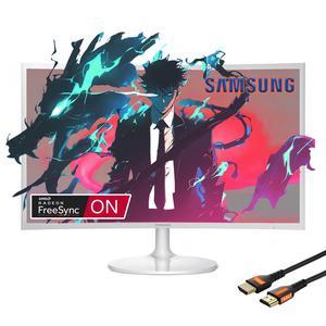 SAMSUNG 27" Curved White Computer Monitor for Business, AMD FreeSync 4ms Response Time FHD 60Hz Refresh Rate, Slim Bezel Anti-Glare 3000:1 Contrast Ratio, VGA D-Sub DisplayPort, HDMI Cable