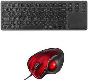 SANWA TB44RN Wired Ergo Trackball Mouse + Multi Device Bluetooth Keyboard with Touchpad, Tilt Scroll, Programmable Roller Ball Mice, Rechargeable Keyboard, Compatible with Mac, Windows, Android, iOS