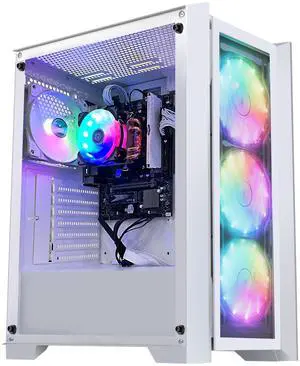 HOENGAGER Apollo Gaming Desktop - AMD Ryzen 5 5600GT 6 core 3.6GHz - 16GB DDR4 3200MHz - 1TB M.2 NVMe SSD- WiFi -RGB Fans - Windows 11 Pro Desktop Computer, White