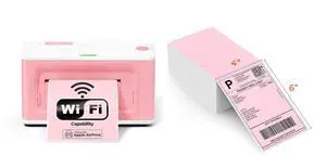 MUNBYN Wireless Thermal Printer, WiFi AirPrint Shipping Label Printer+Pink Shipping Labels
