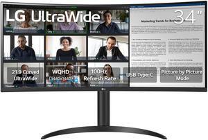 LG 34WR55QK-B 34-inch UltraWide WQHD (3440 x 1440) Curved Computer Monitor, 100Hz, 5ms, HDR10, Reader Mode, HDMI, DisplayPort, USB Type-C, Tilt/Height Adjustable Stand, Black