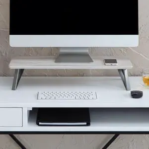 Anji Mountain Wooden Monitor Stand - Elegant Monitor Riser,Perfect Monitor Stand for Desk Organization, Durable Wood Construction monitor stands,Enhances Ergonomics and Workspace Efficiency,White Wash