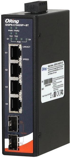 IDGPS-C1042GP+-BT - Industrial Unmanaged 2.5G PoE Switch, 4 x 2.5GBASE-T Ports and 2 x 1G/10GBase-X SFP Slots, IEEE 802.3bt, ORing Industrial Networking