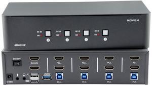 KVM Switch 2 Monitors 4 Computers,HDMI 4k@60Hz KVM Switch with 4 USB 3.0 Port and 3.5mm Audio,4 Computers Share One Set of Leyboard, Mouse and Monitors,Supports Windows/Mac/Linux, Plug-and-Play