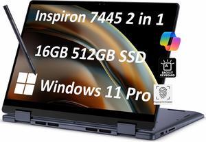 Dell Inspiron 14 7445 7440 2-in-1 Laptop, 14" FHD+ Touchscreen, AMD Ryzen 5 8640HS, 16GB DDR5 RAM, 512GB SSD, AI Copilot for Creators, Designers & Students, Backlit Keyboard, Windows 11 Pro
